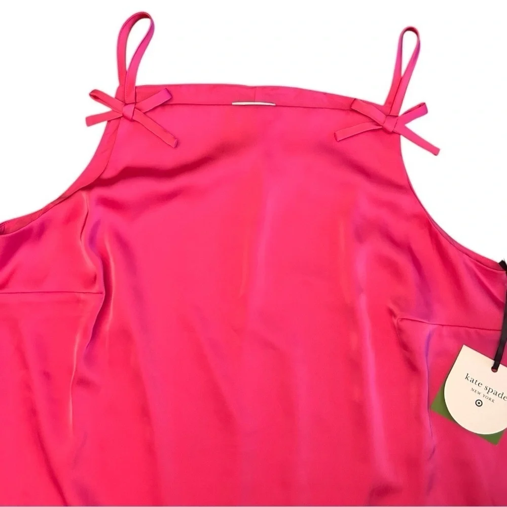 Kate Spade 90s Vibrant Pink Mini Tank Shift Dress with Bows Silky Womens Size 1X